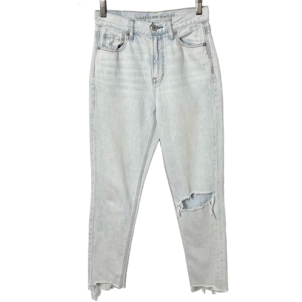 American Eagle Women's Mom Jeans 0 Distressed Light Wash High Rise Cut Off Denim